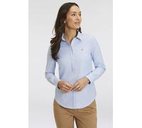Langarmbluse GANT "New Slim Stretch Oxford Blouse", Damen, Gr. 42, blau (light blau), Obermaterial: 97% Baumwolle, 3% Elasthan, unifarben, slim fit hüftlang, hoch geschlossener Ausschnitt, Manschette 