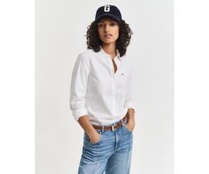 Langarmbluse GANT "New Slim Stretch Oxford Blouse", Damen, Gr. 42, weiß, Obermaterial: 97% Baumwolle, 3% Elasthan, unifarben, slim fit hüftlang, hoch geschlossener Ausschnitt, Manschette mit Knöpfen,