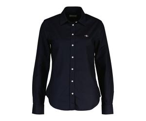 Langarmbluse GANT "New Slim Stretch Oxford Blouse", Damen, Gr. 44, blau (classic blau), Obermaterial: 97% Baumwolle, 3% Elasthan, slim fit hüftlang, hoch geschlossener Ausschnitt, Manschette mit Knöpf