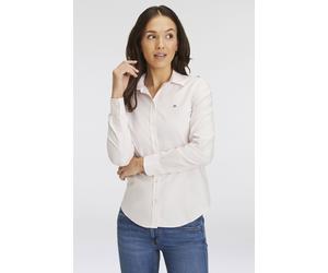 Langarmbluse GANT "New Slim Stretch Oxford Blouse", Damen, Gr. 44, rosa (light pink), Obermaterial: 97% Baumwolle, 3% Elasthan, unifarben, slim fit hüftlang, hoch geschlossener Ausschnitt, Manschette