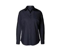 Langarmbluse GOLDNER "Kurzgröße Basicbluse mit Hemdkragen", Damen, Gr. 23, blau (marine), Obermaterial: 65% Baumwolle CO. 31% Polyamid PA. 4% Elasthan EL., eng Manschette, Blusen, Seitenschlitze für m