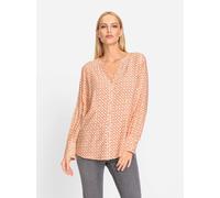 Langarmbluse HEINE, Damen, Gr. 34, orange (ecru, hummer, gemustert), 100% Viskose, bedruckt, gemustert, gepunktet, mehrfarbig, V-Ausschnitt, Blusen (21753317-34) ecru, hummer, gemustert