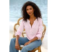 Langarmbluse HEINE, Damen, Gr. 40, rosa (hellrosé, ecru, bedruckt), 100% Polyester, bedruckt, gemustert, mehrfarbig, Rundhals, Blusen (49878057-40) hellrosé, ecru, bedruckt