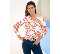 Langarmbluse HEINE, Damen, Gr. 44, orange (weiß, orange, bedruckt), 100% Viskose, bedruckt, gemustert, mehrfarbig, Rundhals, Blusen (54673533-44) weiß, orange, bedruckt
