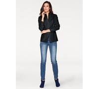 Langarmbluse HEINE, Damen, Gr. 48, schwarz, 97% Baumwolle, 3% Elasthan, unifarben, V-Ausschnitt, Blusen (63323513-48) schwarz