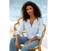 Langarmbluse HEINE, Damen, Gr. 50, blau (eisblau, ecru, bedruckt), 100% Polyester, bedruckt, gemustert, mehrfarbig, Rundhals, Blusen (13186225-50) eisblau, ecru, bedruckt