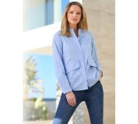 Langarmbluse HEINE, Damen, Gr. 50, blau (himmelblau, weiß, gestreift), 67% Baumwolle, 29% Polyester, 4% Elasthan, gemustert, mehrfarbig, Rundhals, Blusen (88040043-50) himmelblau, weiß, gestreift