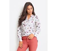 Langarmbluse INSPIRATIONEN, Damen, Gr. 40, weiß, hummer, bedruckt, 100% Viskose, gemustert, V-Ausschnitt, Blusen (15547241-40) weiß, hummer, bedruckt