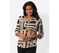 Langarmbluse INSPIRATIONEN, Damen, Gr. 44, gelb (camel, schwarz), 100% Viskose, bedruckt, gemustert, mehrfarbig, Rundhals, Blusen (52032924-44) camel, schwarz