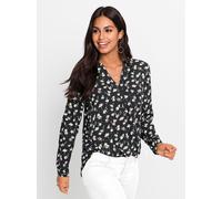Langarmbluse INSPIRATIONEN, Damen, Gr. 46, schwarz, weiß, bedruckt, 100% Viskose, gemustert, V-Ausschnitt, Blusen (48369948-46) schwarz, weiß, bedruckt
