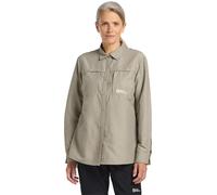 Langarmbluse JACK WOLFSKIN "BARRIER L/S SHIRT W", Damen, Gr. XS, grau (stone), Obermaterial: 46% Polyamid, 27% Lyocell, 27% Modal. Futter: 100% Polyester, Blusen (61965736-XS) stone