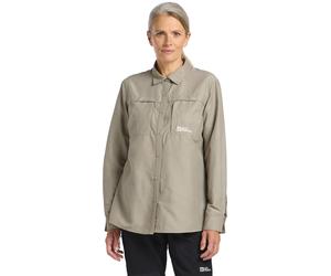 Langarmbluse JACK WOLFSKIN "BARRIER L/S SHIRT W", Damen, Gr. XS, grau (stone), Obermaterial: 46% Polyamid, 27% Lyocell, 27% Modal. Futter: 100% Polyester, Blusen (61965736-XS) stone
