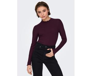 Langarmbluse JDY "JDYFRANSISKA L/S HIGHNECK TOP JRS NOOS", Damen, Gr. S, rot (winetasting), Single Jersey, Obermaterial: 75% Viskose, 20% Baumwolle, 5% Elasthan, unifarben, figurbetont hüftlang, Rundh
