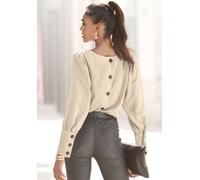 Langarmbluse LASCANA Gr. 36, beige (creme) Damen Blusen langarm mit Zierknopfleiste hinten (81907852-36)