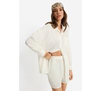Langarmbluse LSCN BY LASCANA, Damen, Gr. 40, creme, Web, Obermaterial: 58% Viskose, 28% Baumwolle, 14% Leinen, unifarben, figurumspielend hüftbedeckend, 1-Knopf-Manschette, Blusen Langarmbluse (536103