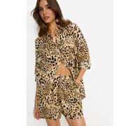 Langarmbluse LSCN BY LASCANA, Damen, Gr. 42, leopard print, Web, Obermaterial: 58% Viskose, 28% Baumwolle, 14% Leinen, bedruckt, figurumspielend hüftbedeckend, 1-Knopf-Manschette, Blusen Langarmbluse,