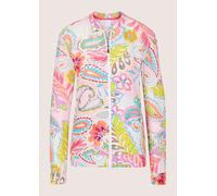 Langarmbluse MADELEINE "Blouson Farbenfrohe Print-Jacke aus Viskose", Damen, Gr. 38, weiß (wollweiß, multicolor), Obermaterial: 100% Viskose CV., Modern, gerade, Blusen, Blouson mit Alloverdruck (1880