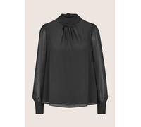 Langarmbluse MADELEINE "Bluse Chiffonbluse mit Schluppenband", Damen, Gr. 42, schwarz (bleigrau), Modern, comfort fit, hoch geschlossener Ausschnitt, Blusen (33659742-42) bleigrau