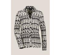 Langarmbluse MADELEINE "Bluse Hemdbluse mit Kontrastprint und Dekolleté-Ausschnitt", Damen, Gr. 34, schwarz (schwarz, wollweiß), Obermaterial: 100% Viskose CV., Blusen (81983563-34) schwarz, wollweiß