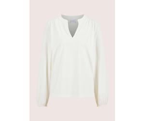 Langarmbluse MADELEINE "Bluse Jerseybluse mit Rundhalsausschnitt", Damen, Gr. 42, weiß (wollweiß), Obermaterial: 73% Polyamid PA. 27% Elasthan EL., Modern, Blusen, Edle Jerseyware (33698634-42) wollwe