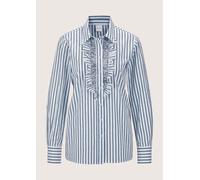 Langarmbluse MADELEINE "Bluse Streifenbluse mit Rüschen und Glanz-Akzenten", Damen, Gr. 46, blau (marine, weiß), Obermaterial: 100% Baumwolle CO., Blusen (84415160-46) marine, weiß