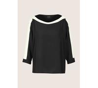 Langarmbluse MADELEINE "Blusenshirt Businessbluse im Colour Blocking-Stil", Damen, Gr. 38, schwarz (schwarz, wollweiß), Obermaterial: 100% Polyester PES., Modern, figurumspielend, U-Boot-Ausschnitt, B