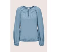 Langarmbluse MADELEINE "Blusenshirt Schlupfbluse mit edlen Raffungen", Damen, Gr. 44, blau (rauchblau), Obermaterial: 100% Polyester PES., Modern, schmal, Blusen, Bluse mit schmalen Einfassband (71337