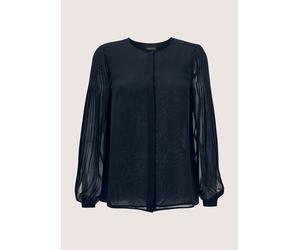 Langarmbluse MADELEINE "Chiffonbluse Elegante Bluse mit plissiertem Rückenteil", Damen, Gr. 34, blau (marine), Obermaterial: 100% Polyester PES., Modern, Blusen, Modische Chiffonbluse im Rückenteil pl