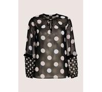 Langarmbluse MADELEINE "Chiffonbluse Elegante Bluse mit Pünktchen-Druck", Damen, Gr. 48, schwarz (schwarz, weiß), Obermaterial: 100% Polyester PES., Modern, Blusen, Mit Bindeband und Schlitz (69178546