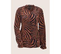 Langarmbluse MADELEINE "Chiffonbluse Viskosebluse mit Zebramuster", Damen, Gr. 44, schwarz (nussbraun, schwarz), Obermaterial: 100% Viskose CV., Modern, figurumspielend, Blusen, Bluse mit Rundhalsauss