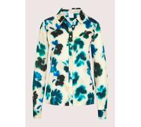 Langarmbluse MADELEINE "Hemdbluse Viskosebluse mit floralem Aquarellmuster", Damen, Gr. 48, blau (aqua, multicolor), Obermaterial: 100% Viskose CV., Modern, gerade, Blusen, Knopfmanschetten (67570604-
