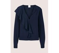 Langarmbluse MADELEINE "Hemdbluse Volantbluse mit Rüschendetails", Damen, Gr. 34, blau (marine), Obermaterial: 100% Polyester PES., Modern, figurumspielend, V-Ausschnitt, Blusen, Bluse mit einseitiger