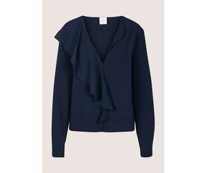 Langarmbluse MADELEINE "Hemdbluse Volantbluse mit Rüschendetails", Damen, Gr. 38, blau (marine), Obermaterial: 100% Polyester PES., Modern, figurumspielend, V-Ausschnitt, Blusen, Bluse mit einseitiger