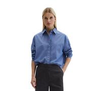 Langarmbluse MARC O'POLO "aus Baumwoll-Chambray", Damen, Gr. 44, blau (medium blau), Obermaterial: 100% Baumwolle, unifarben, regular fit bauchfrei, Manschette, Blusen (26518644-44) medium blau