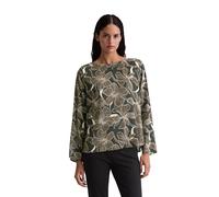 Langarmbluse MARC O'POLO "aus Viskose-Satin-Stretch", Damen, Gr. 38, schwarz braun, Obermaterial: 97% Viskose, 3% Elasthan, gemustert, loose fit normal, U-Boot-Ausschnitt, Blusen (73718252-38) schwarz