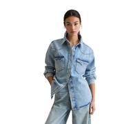 Langarmbluse MARC O'POLO DENIM "aus Denim mit europäischen Brennnesselfasern", Damen, Gr. XS, light blau, Obermaterial: 89% Baumwolle, 11% Nesselfasern, unifarben, oversize, Manschette, Blusen (164254