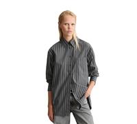 Langarmbluse MARC O'POLO DENIM "aus gestreifter Papertouch-Popeline", Damen, Gr. XL, grau (dunkelgrau), Obermaterial: 100% Baumwolle, gestreift, relaxed fit normal, Manschette, Blusen (59359968-XL) du