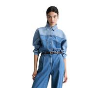 Langarmbluse MARC O'POLO DENIM "mit Ananasblattfasern", Damen, Gr. XL, medium blau, Obermaterial: 90% Baumwolle, 10% Polyester aus Faserresten, unifarben, bauchfrei, Manschette, Blusen (15987005-XL) m