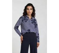 Langarmbluse MILANO ITALY, Damen, Gr. 36, blau (navy), Web, Material: 65% Viskose, 23% Polyester, 12% Polyamid, regular fit normal, hoch geschlossener Ausschnitt, Ärmel mit Ärmelschlitz 1-Knopf-Mansch