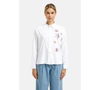 Langarmbluse MILANO ITALY, Damen, Gr. 36, weiß, Material: 70% Baumwolle, 27% Polyamid, 3% Elasthan, Glitzermuster, bedruckt, oversize normal, hoch geschlossener Ausschnitt, Ärmel mit Ärmelschlitz 1-Kn