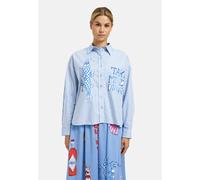 Langarmbluse MILANO ITALY, Damen, Gr. 40, cornflower print, Web, Material: 60% Viskose, 40% Baumwolle, bedruckt, gestreift, oversize normal, hoch geschlossener Ausschnitt, Ärmel mit Ärmelschlitz 1-Kno