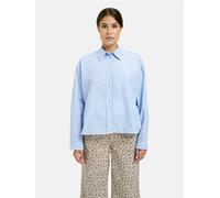 Langarmbluse MILANO ITALY, Damen, Gr. 42, blau (light blau print), Web, Material: 100% Baumwolle, gestreift, oversize normal, hoch geschlossener Ausschnitt, Ärmel mit Ärmelschlitz 1-Knopf-Manschette, 