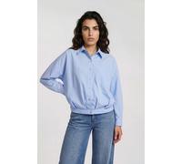 Langarmbluse MILANO ITALY, Damen, Gr. 42, blau (light blau print), Web, Material: 100% Baumwolle, gestreift, regular fit kurz, hoch geschlossener Ausschnitt, Ärmel mit Ärmelschlitz 1-Knopf-Manschette,