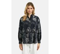 Langarmbluse MILANO ITALY, Damen, Gr. 42, navy, Web, Material: 65% Baumwolle, 35% Polyester, bestickt, regular fit normal, hoch geschlossener Ausschnitt, Ärmel mit Ärmelschlitz 2-Knopf-Manschette, Blu