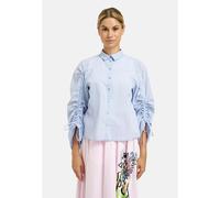 Milano Italy Damen Gestreifte Bluse mit Ärmel-Raffung Ocean, 42