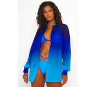 Langarmbluse MODA MINX "Club Tropicana Strandshirt", Damen, Gr. S, blau, 100% Polyester, unifarben, lang, ohne Ausschnitt, Blusen, in stilvollem Design mit schönem Farbverlauf (60481668-S) blau