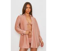 Langarmbluse MODA MINX "Lumiere", Damen, Gr. L, orange, 85% Polyester, 8% Elasthan, 7% Metall, unifarben, lang, ohne Ausschnitt, Blusen, mit tollem Schimmer (48174566-L) orange