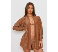 Langarmbluse MODA MINX "Lumiere", Damen, Gr. M, braun (camelfarben), 85% Polyester, 8% Elasthan, 7% Metall, unifarben, lang, ohne Ausschnitt, Blusen, mit tollem Schimmer (50664257-M) camelfarben