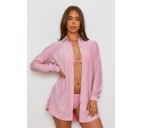 Langarmbluse MODA MINX "Lumiere", Damen, Gr. M, pink, 85% Polyester, 8% Elasthan, 7% Metall, unifarben, lang, ohne Ausschnitt, Blusen, mit tollem Schimmer (91727044-M) pink