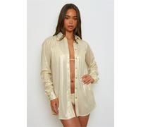 Langarmbluse MODA MINX "Shimmering Lights", Damen, Gr. M, beige, 92% Polyester, 8% Elasthan, unifarben, lang, ohne Ausschnitt, Blusen, mit tollem Schimmer (79467569-M) beige